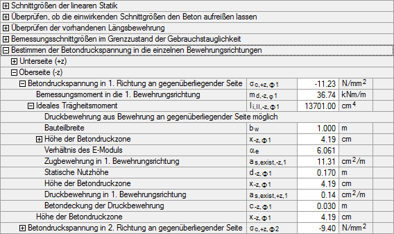 Darstellung der 2,91 m hohen Betondruckzone für die erste Bewehrungsrichtung im Modell