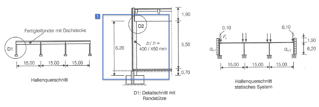 Skizze des statischen Systems mit markierter Einzelstütze | Auszug aus [2]