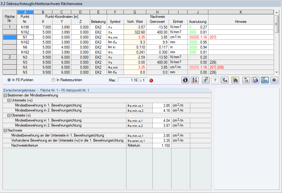 Grafische Darstellung der Maske 3.2 zur flächenweisen Prüfung des Gebrauchstauglichkeitsnachweises