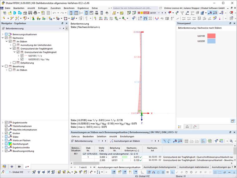 GZT Ergebnisse der Betonbemessung | nichtlineares Kriechverhalten, EC 2 5.8.6