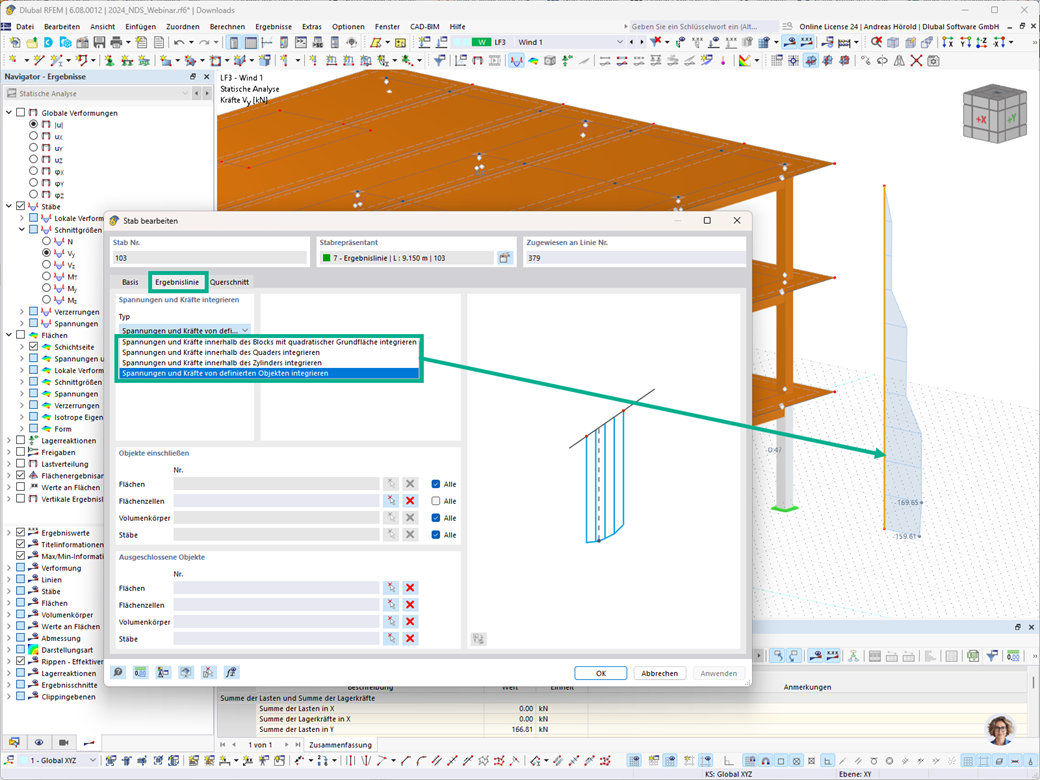 Technische Darstellung des Ergebnislinie Stabtyps in RFEM, Feature 002926.