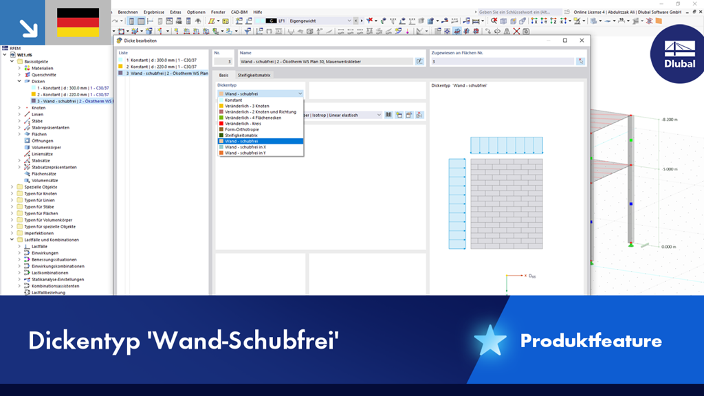 Neues RFEM Produktfeature | Wand-Schubfrei, in X und in Y für schubfreie Wandkonstruktionen