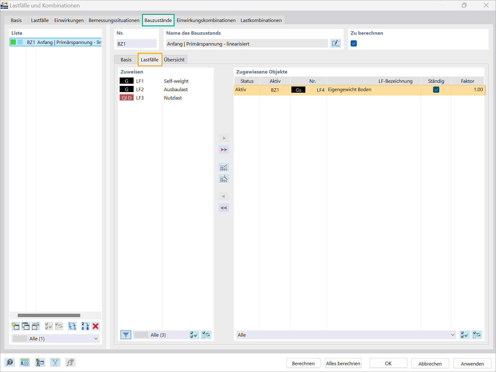 RFEM 6-Lastfälle für die Bauzustandsanalyse