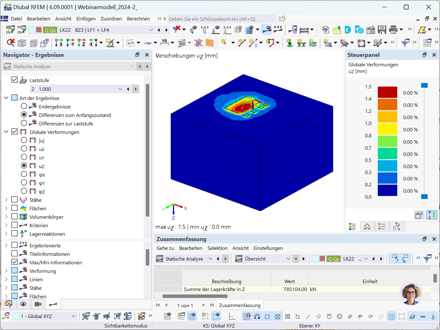 RFEM 6-Verformungsanalyse während der Gründungsphase