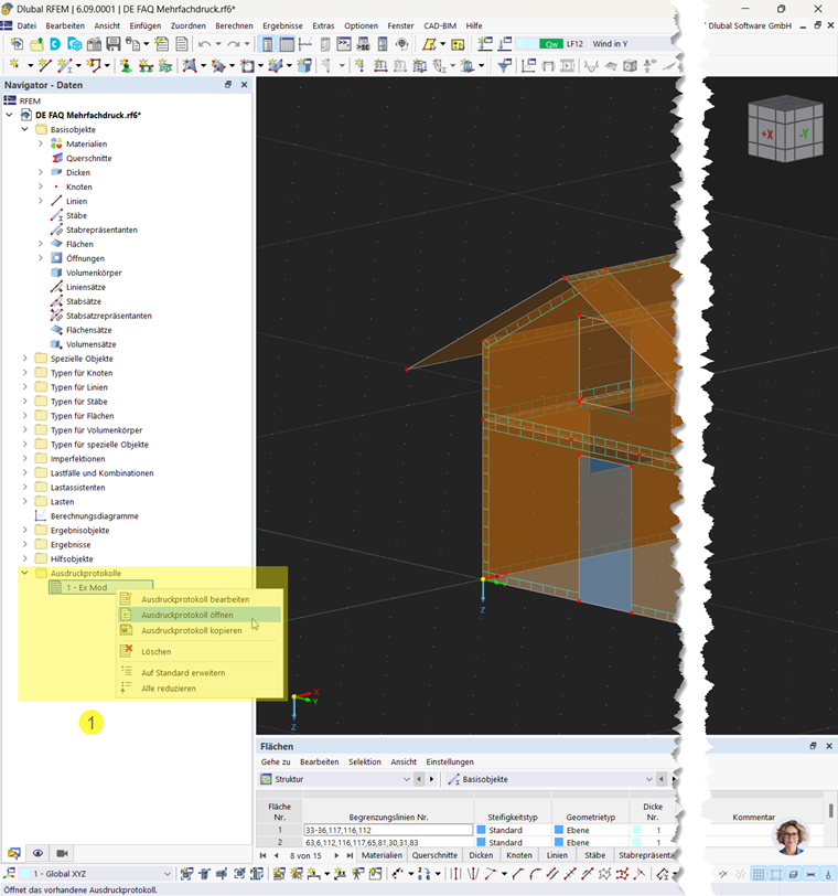 Kontextmenü zur Auswahl von Funktionen für Ausdruckprotokoll, Mehrfachdruck und Bildsynchronisation im Daten-Navigator