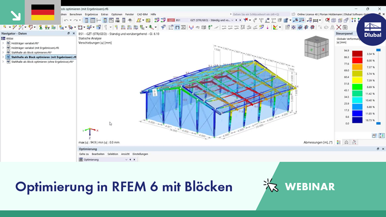 Webinar | Optimierung in RFEM 6 mit Blöcken | Zeigt Add-On Funktionen und Blockoptimierung eines Stahlbaurahmens