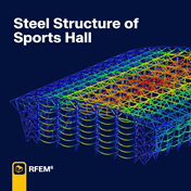 Modell einer Sporthalle in Stahlbauweise mit präzisen Rahmen- und Aussteifungselementen zum Herunterladen.