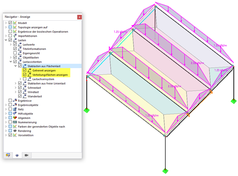Generierte Stablasten getrennt anzeigen und Verteilungsflächen darstellen