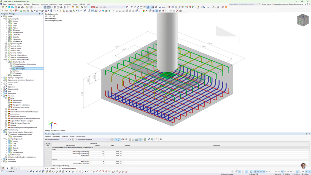 Betonfundament modelliert als parametrischer Block in RFEM 6