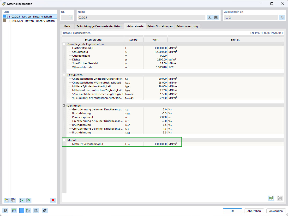 Illustration des Materialkennwerts Elastizitätsmodul als Darstellung des Verhältnisses von Spannung zu Dehnung
