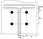 Diagramm mit den wichtigsten T-Stummel-Abmessungen in der Reihe 2 zur Analyse von Stahlanschlüssen.