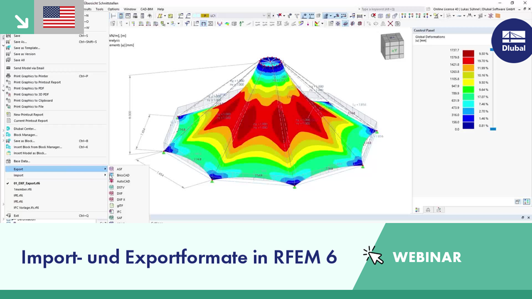 Webinar-Bild zur Vorstellung der Import-/Exportfunktionen von RFEM 6 mit einem Überblick über die technische Schnittstelle.
