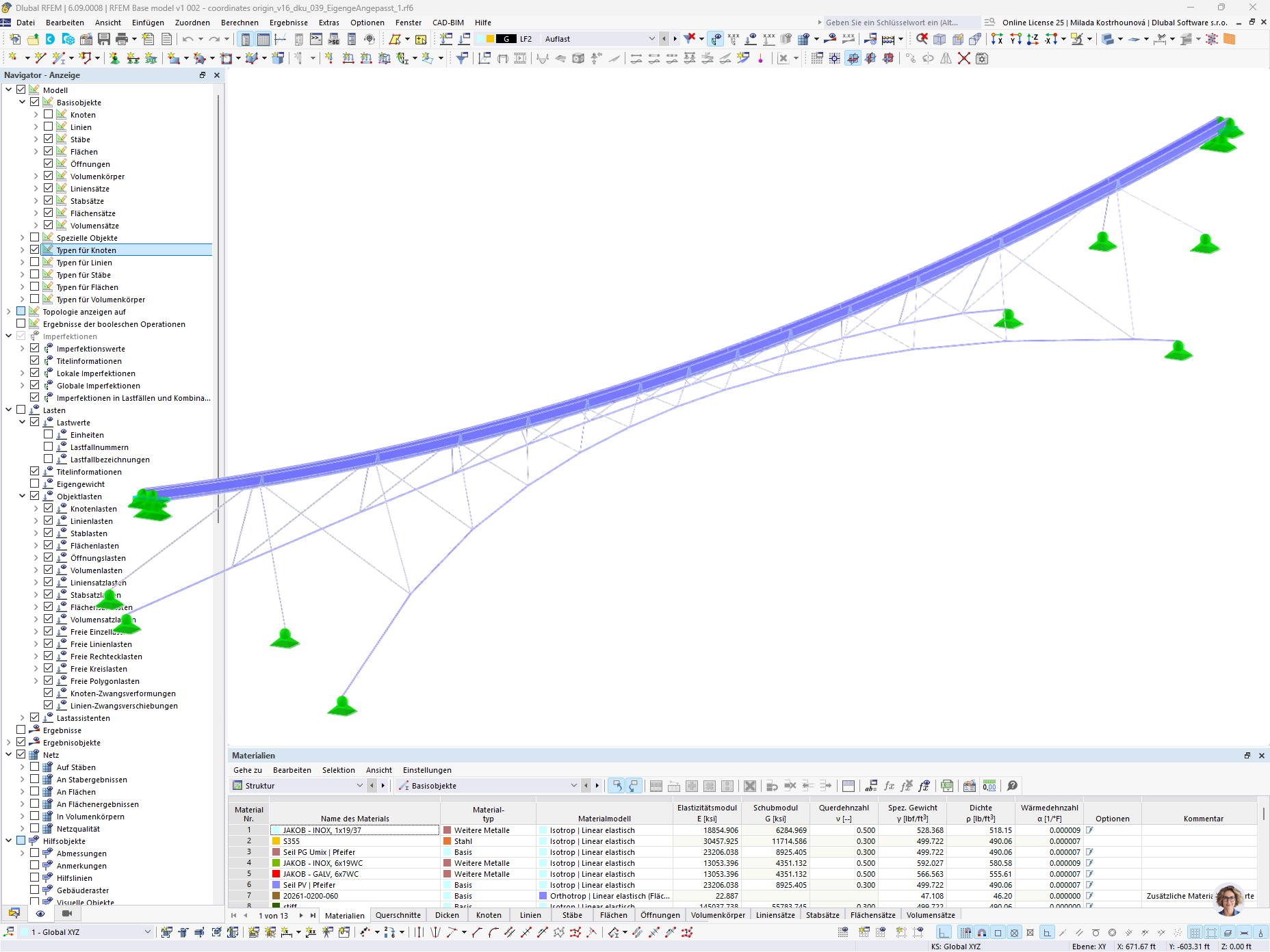 Hängebrücke LaPendenta in Disentis/Mustér | RFEM-Modell mit Haupt- und Abspannseilen