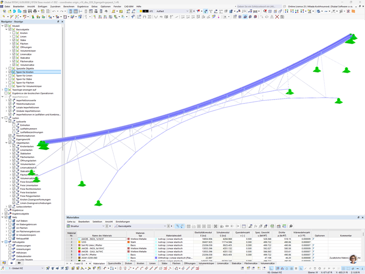 Hängebrücke LaPendenta in Disentis/Mustér | RFEM-Modell mit Haupt- und Abspannseilen