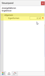 Das Steuerpanel zeigt die Überhöhung der Eigenformen mit präzisen Ergebnissen