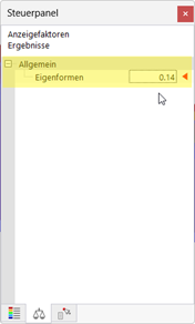 Das Steuerpanel zeigt die Überhöhung der Eigenformen mit präzisen Ergebnissen