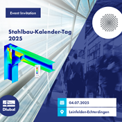 Das Bild zeigt eine Einladung zu einem Event am Stahlbau-Kalender-Tag 2025 am 04.07.2025.