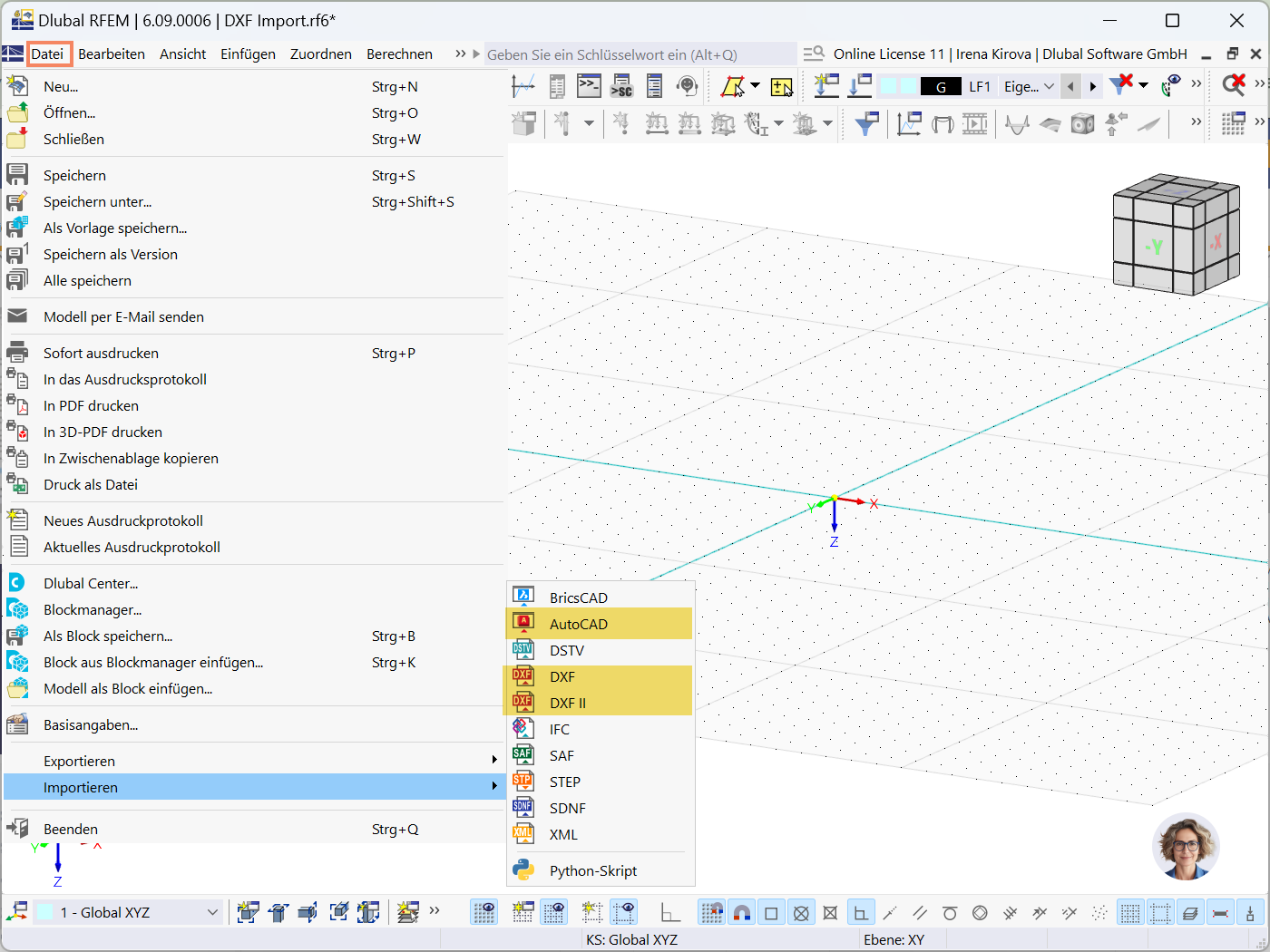 Das Bild zeigt Importoptionen für AutoCAD, DXF und DXF II in RFEM 6.