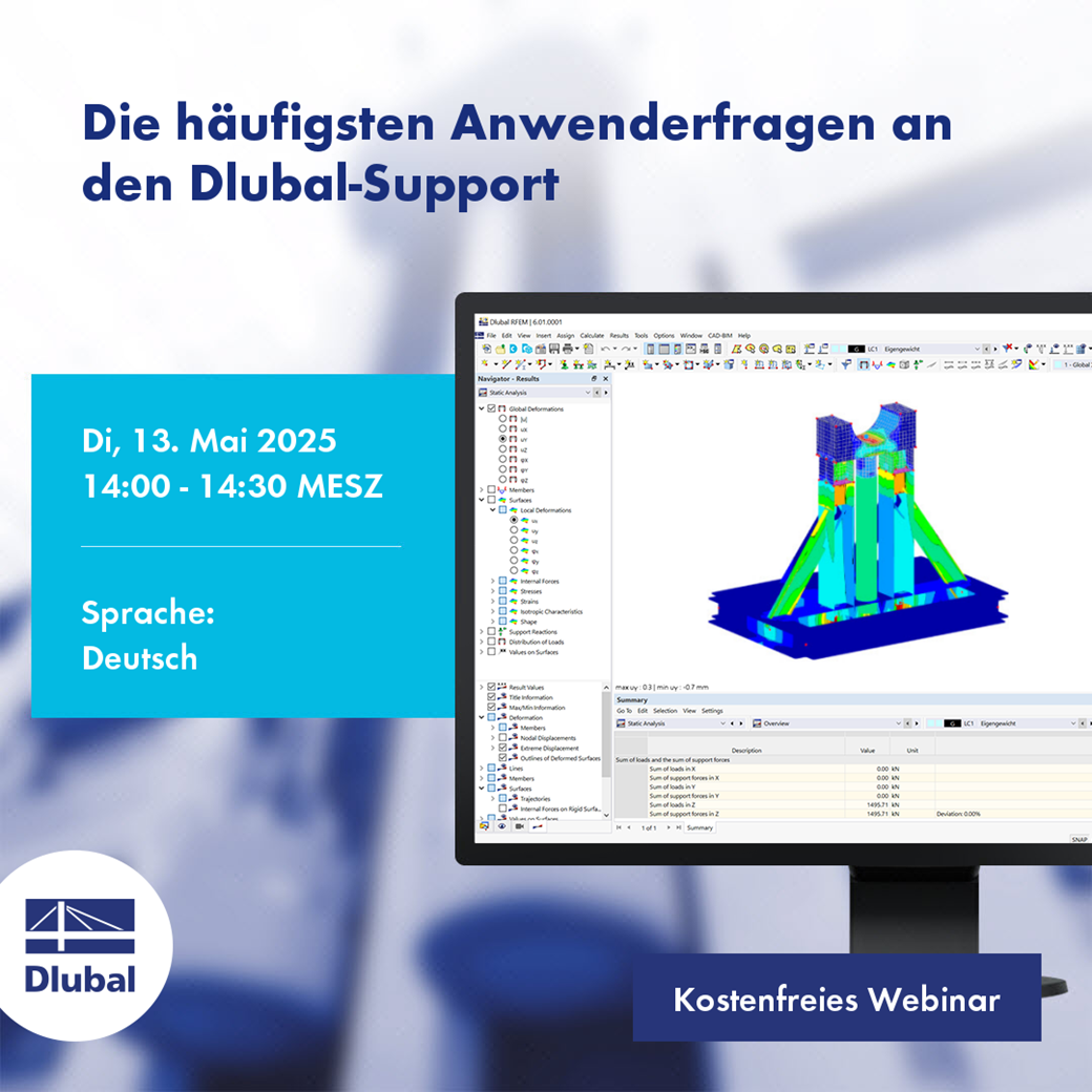 Webinar zu häufigen Supportanfragen bei Dlubal, Mai 2025, 14-14:30 Uhr MESZ.