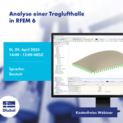 Statische Analyse einer Traglufthalle in der Finiten-Elemente-Software dargestellt.