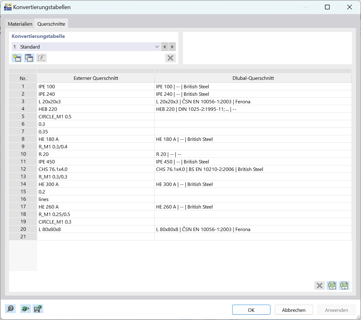 Beispiel für die Konvertierung von externen Querschnitten in standardisierte Querschnitte mit Hilfe der Dlubal-Funktion "Stäbe generieren".