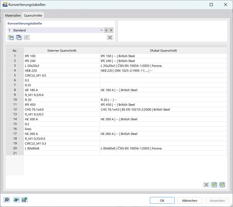 Beispiel für die Konvertierung von externen Querschnitten in standardisierte Querschnitte mit Hilfe der Dlubal-Funktion "Stäbe generieren".