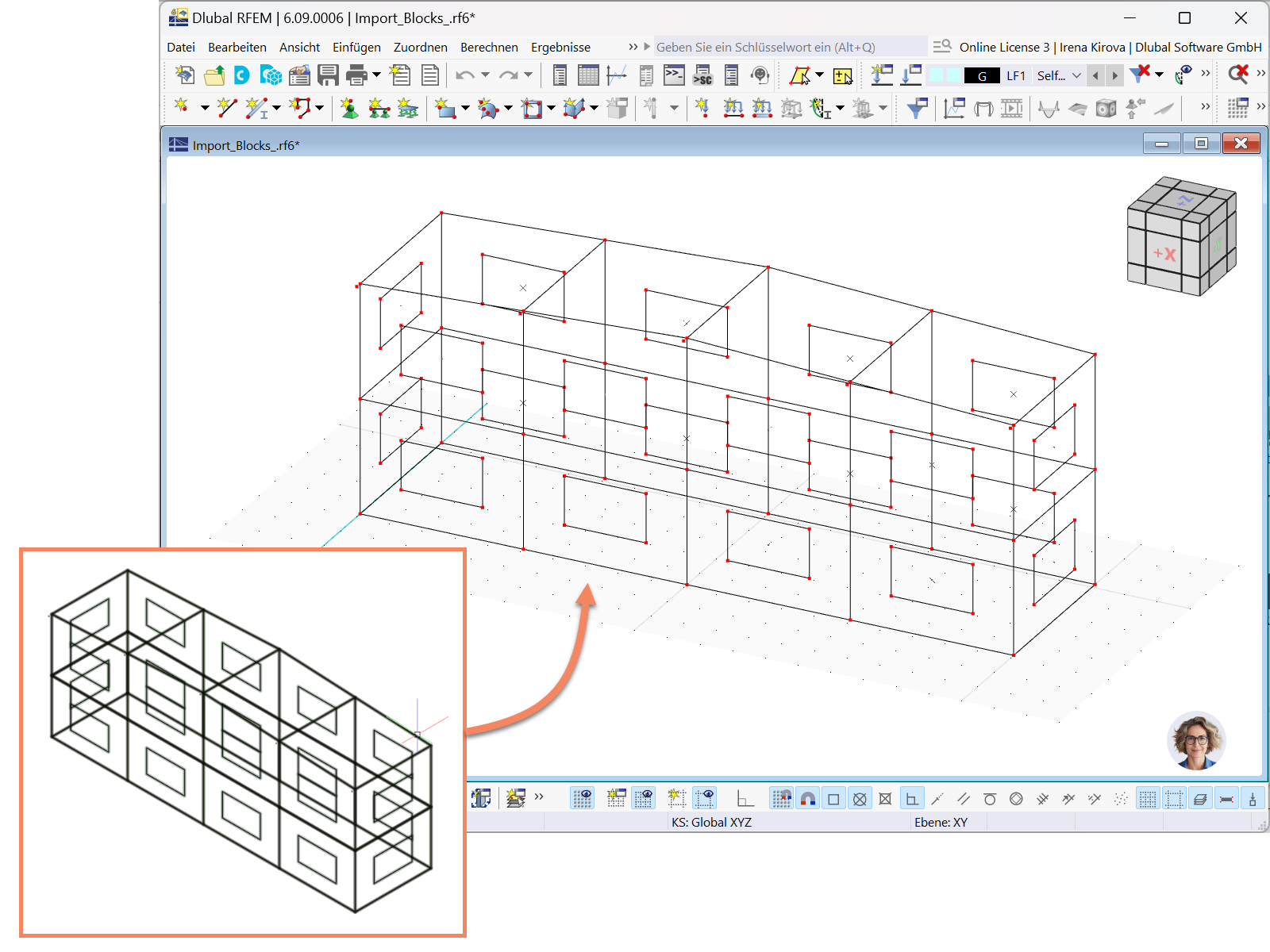 RFEM 6 zeigt die in Zerlegung befindlichen Blöcke an, wenn die Option "Blöcke zerlegen" beim Import von DXF-Dateien verwendet wird.