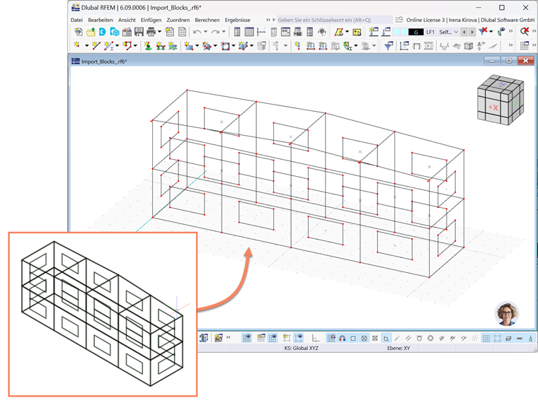 RFEM 6 zeigt die in Zerlegung befindlichen Blöcke an, wenn die Option "Blöcke zerlegen" beim Import von DXF-Dateien verwendet wird.