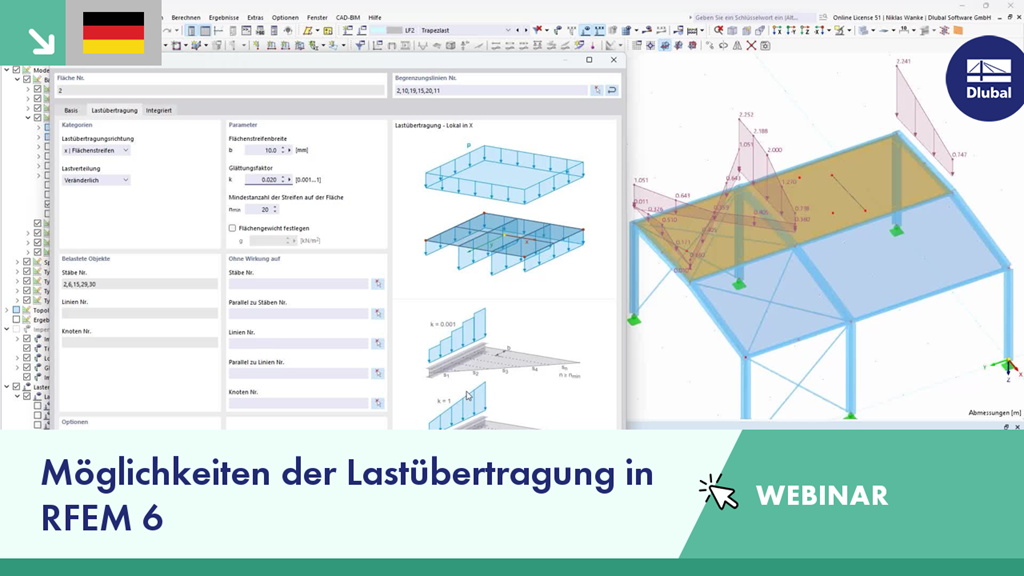 Darstellung der Lastübertragungskonzepte in der RFEM 6 Software mit Beispielstrukturen.