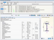 Darstellung der querschnittsweisen Nachweise innerhalb einer statischen Analyse-Software mit detaillierten Ergebnisparametern.
