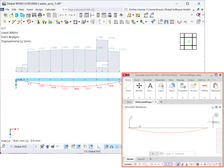 Die Option „Verformte Form exportieren“ in RFEM 6 erleichtert den Export von verformten Netzformen in DXF-Dateien und verbessert die Dateninteroperabilität.