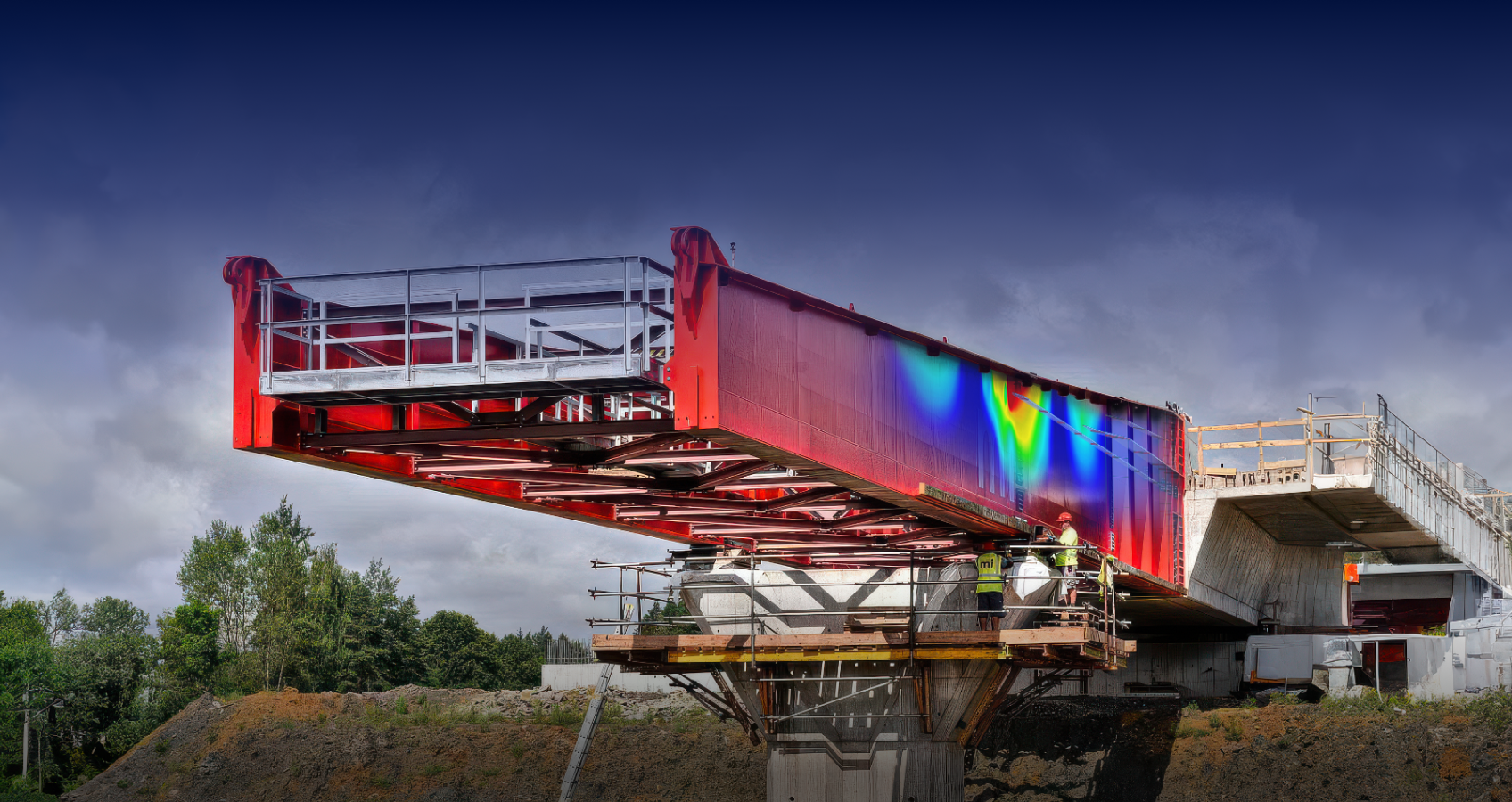 Visualisierung eines stählernen Vorbauschnabels auf der Brücke der Autobahn D35 im Rahmen des Brückensymposiums 2025