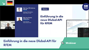 Auf dem Bild wird ein Webinar zur Einführung in die Dlubal-API für RFEM präsentiert, das Entwicklern erweiterte Möglichkeiten zur Integration und Anpassung von Berechnungsprozessen bietet.