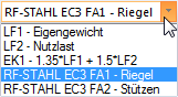 Panel zur Auswahl des Bemessungsmoduls in einer Ingenieursoftware für spezifische Berechnungen.