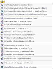 Illustration eines Software-Tools, das das Extrudieren von Flächen in einer Bauanwendung zeigt.