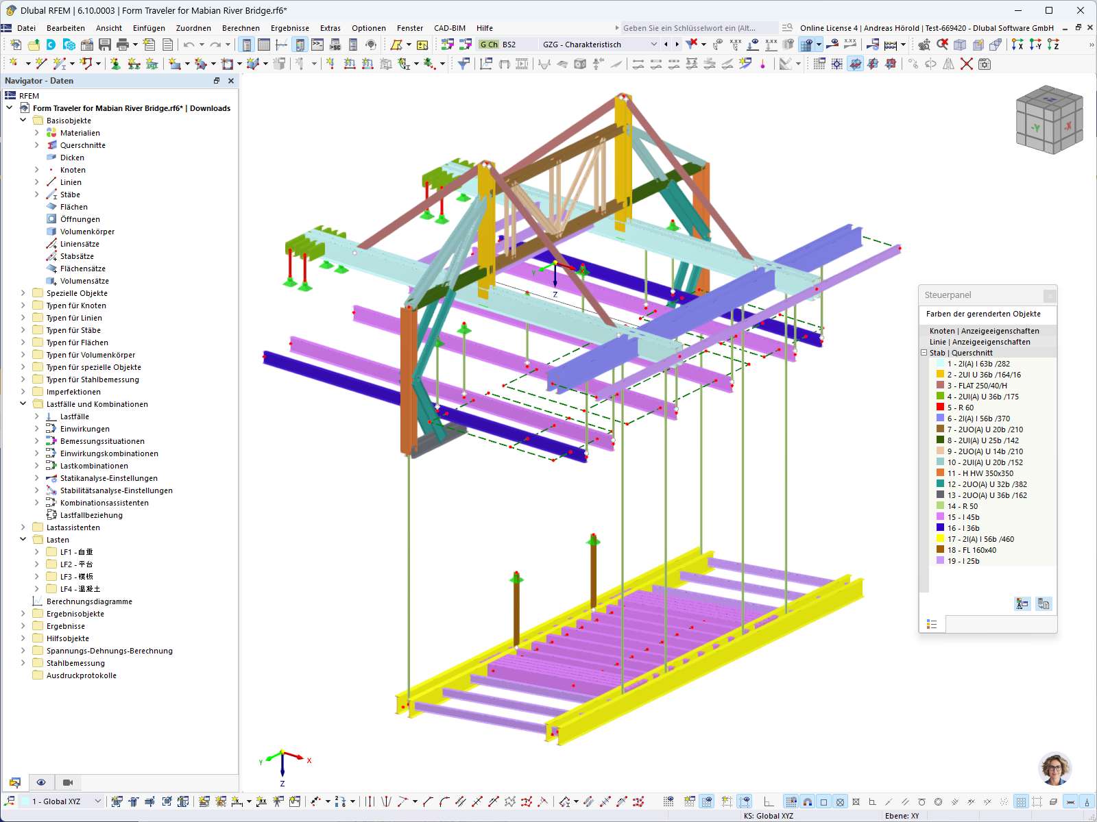 Ein detailreicher Blick auf die Stahlkonstruktion eines komplexen Vorbauwagens für Bauprojekte.