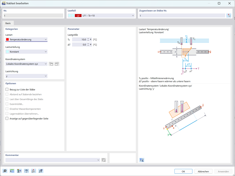 Simulation des Membraneffekts in RFEM 6 mit Lastart Temperaturänderung und Feature der Mittellinientemperatur.