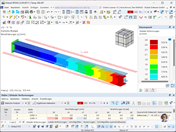 Trägerverformung in RFEM 6 durch unterschiedliche Temperaturen oben und unten.
