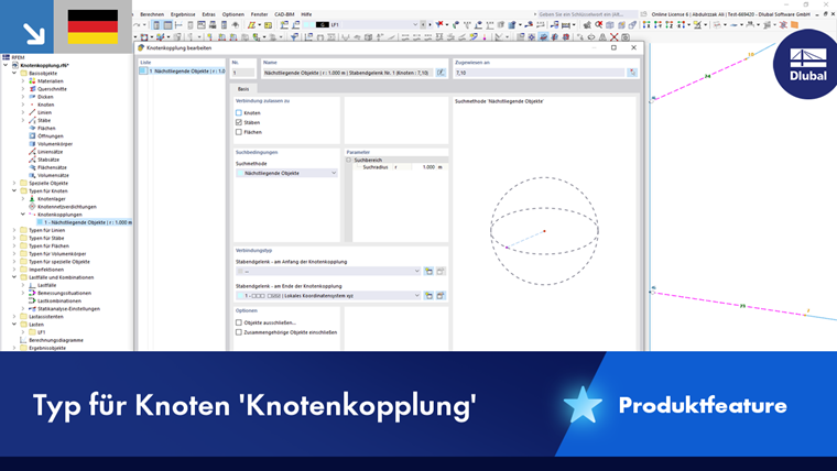 Visualisierung der Knotenkopplung in einem strukturellen Modell.