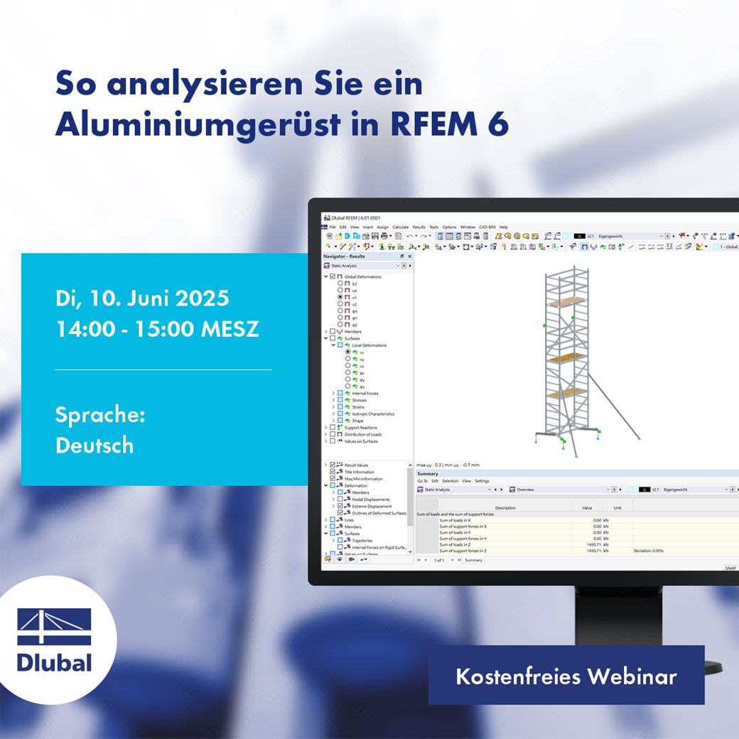 Analyse und Berechnung von Aluminiumgerüsten in RFEM 6 zur strukturellen Stabilität.