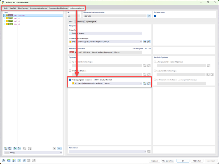 Berechnung und Darstellung von Knicklängen für einen Stab inklusive Biegeknicken und Stabilitätsanalyse.