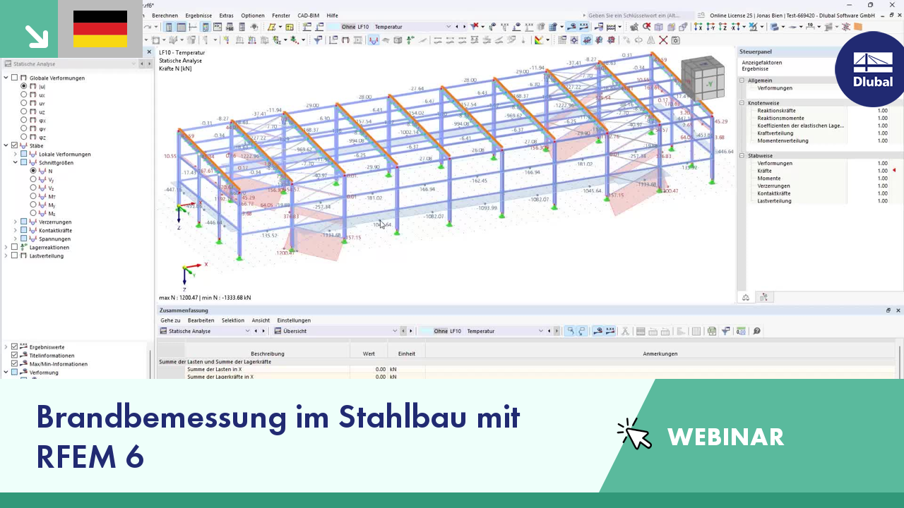 Webinar zur Brandbemessung im Stahlbau mit spezifischer Methode mittels RFEM 6 Software Einheit