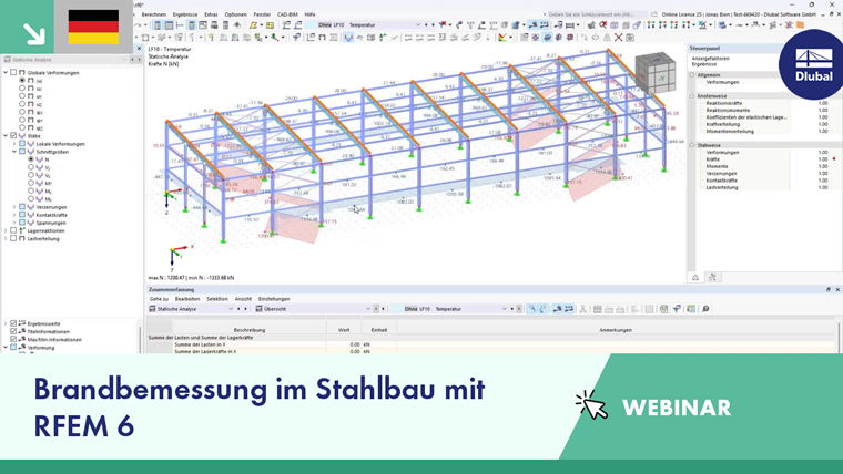 Webinar zur Brandbemessung im Stahlbau mit spezifischer Methode mittels RFEM 6 Software Einheit