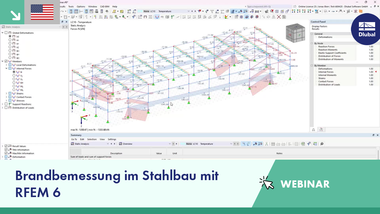 Webinar über die Grundsätze der Brandschutzbemessung in Stahlkonstruktionen für die Vorführung von RFEM 6.