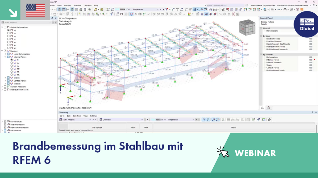 Webinar über die Grundsätze der Brandschutzbemessung in Stahlkonstruktionen für die Vorführung von RFEM 6.