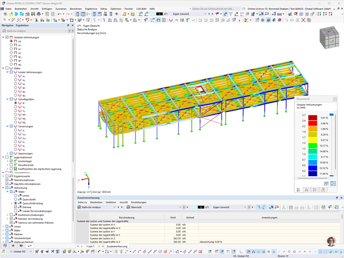 Verformung einer zweigeschossigen Stahlkonstruktion von ALMACON Storage Systems BV.