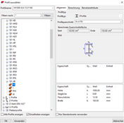 Bild zeigt ein Fenster zur Auswahl eines Profils in einem Softwaretool. Der Benutzer wählt definierte Profilparameter aus.