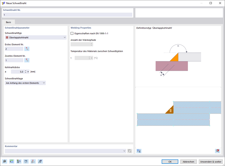 Schweißnahttyp 'Überlappkehlnaht'
