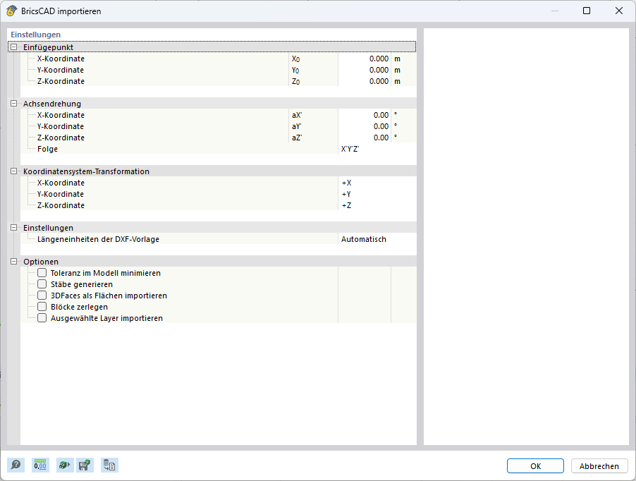 3D Modellansicht eines BricsCAD-Datenimports mit Strukturkomponenten und Schnittstellen.
