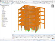 RFEM-Modell des Atriums mit Holzstruktur, illustriert in einem Bauwerksentwurf.
